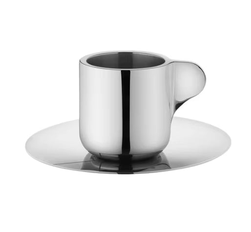 Gold Polished Stainless Steel Coffee Cup and Saucer Double Wall