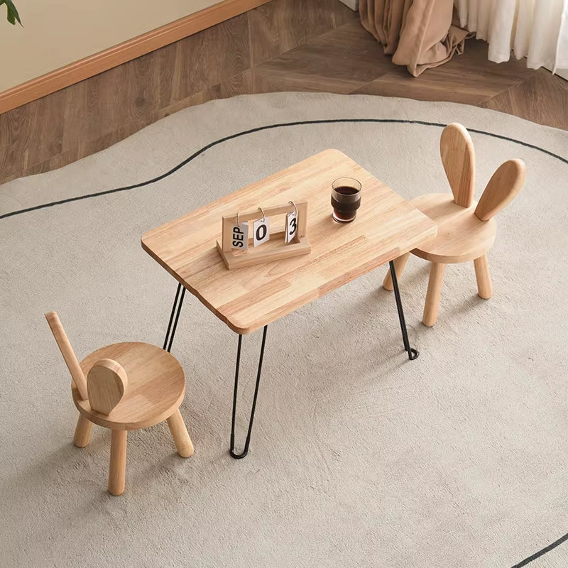 Compact Vintage Rattan and Wood Table Set for Hotel or Home Use