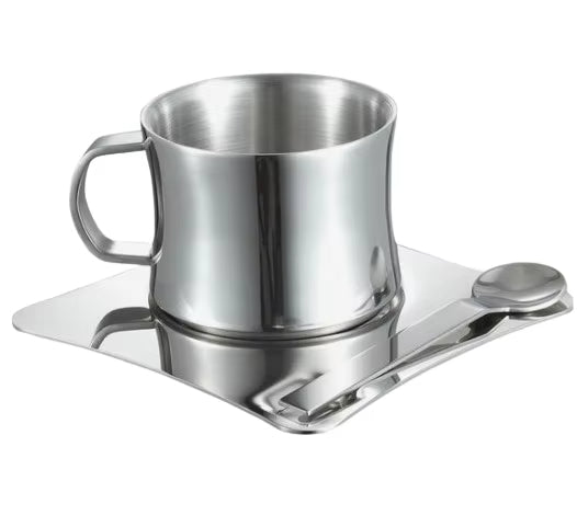 Gold Polished Stainless Steel Coffee Cup and Saucer Double Wall
