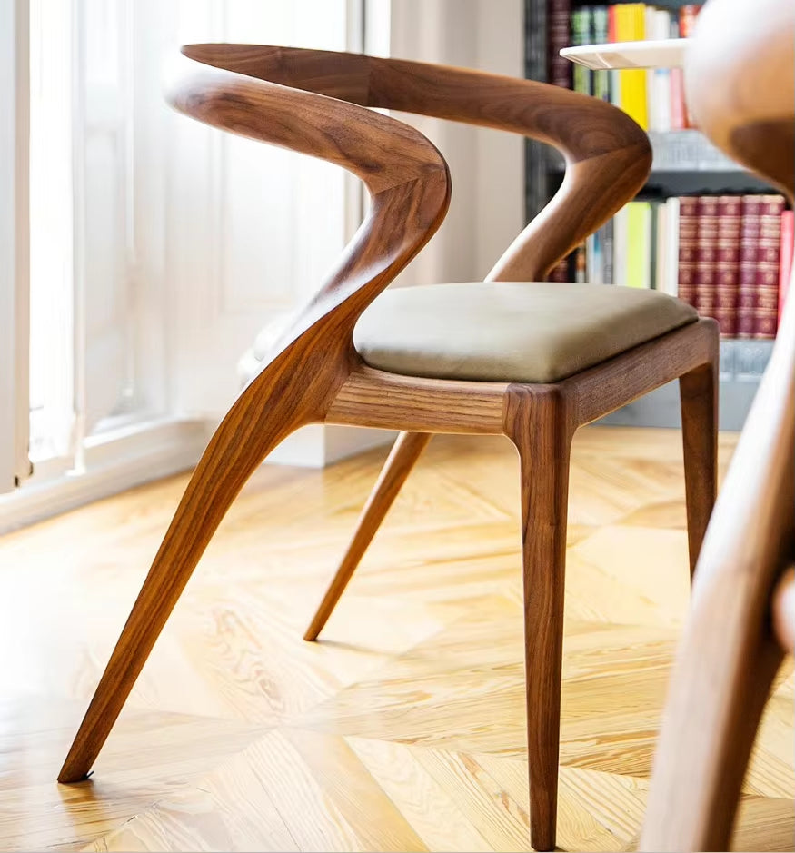Heavy Duty Leather Dining Chair with Solid Wood Frame for Home Use