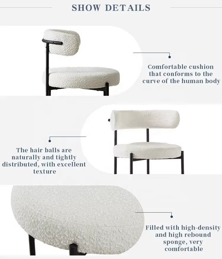 Modern Nordic Velvet Dining Chair with Curved Back and Metal Legs