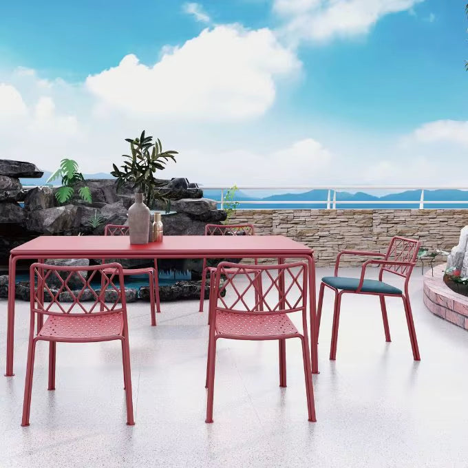 Patio Bistro Dining Set with Aluminum Table and 4 Armchairs
