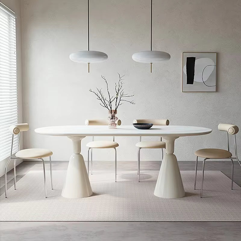 Modern Oval Dining Table Set for 4 to 6 with Solid Wood and Sintered Top