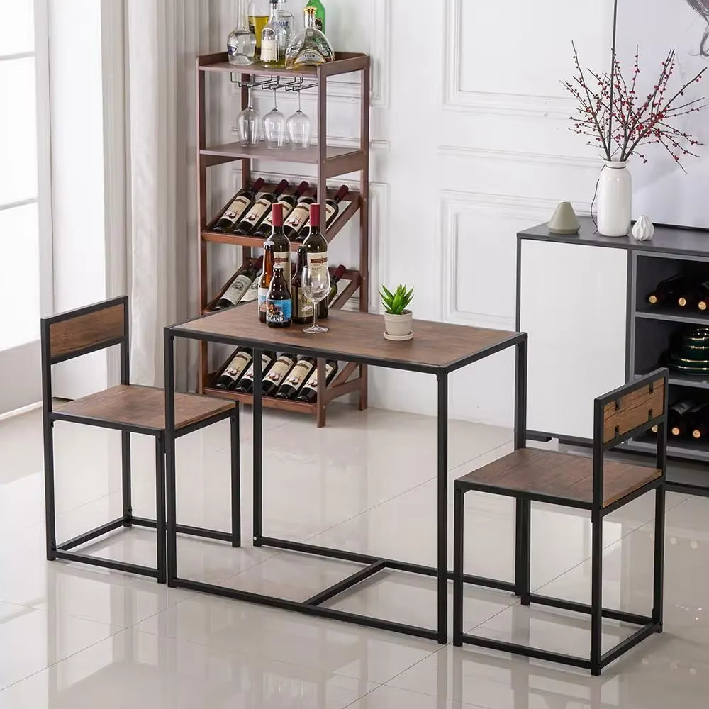 Compact Kitchen Dining Set with Metal Frame and Wood Tabletop