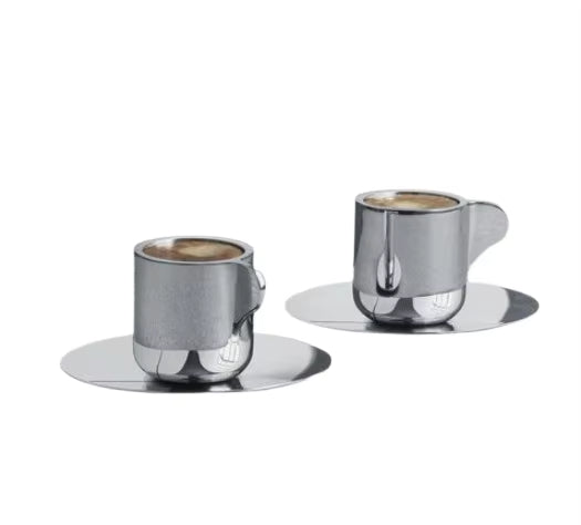 Gold Polished Stainless Steel Coffee Cup and Saucer Double Wall