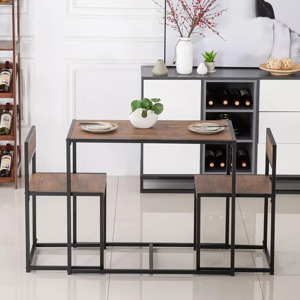 Compact Kitchen Dining Set with Metal Frame and Wood Tabletop